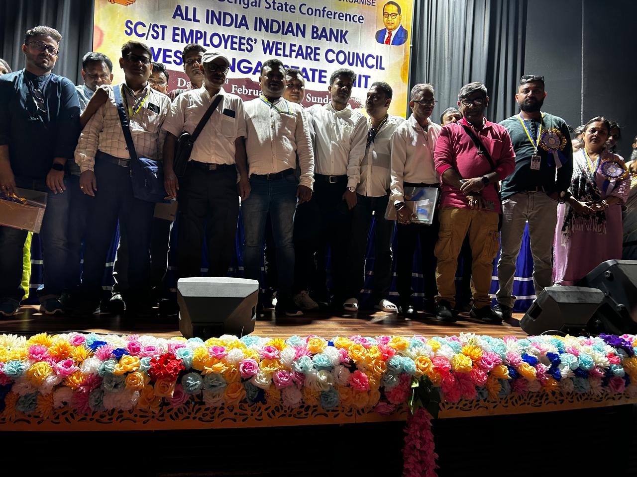 Newly elected West Bengal committee members on stage AIIBSCSTEWC